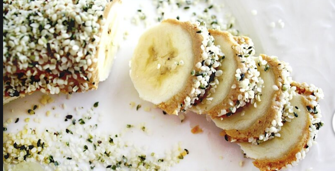 banana sushi roll with hemp seeds and chia seeds
