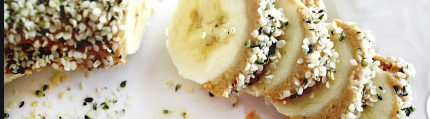 banana sushi roll with hemp seeds and chia seeds